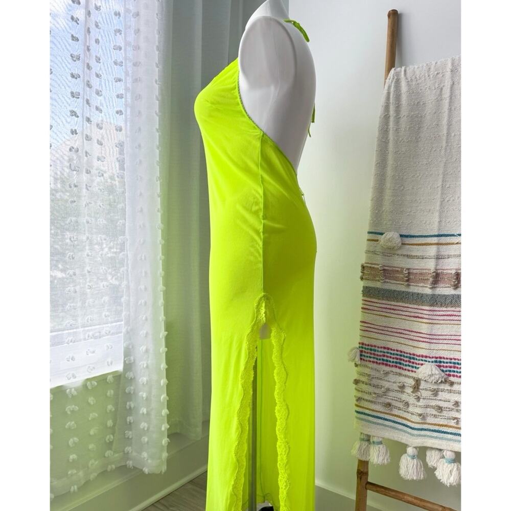 Skims Summer Mesh Lace Plunge Neon Green Highlighter Sleeveless Long Dress 2X - Picture 3 of 10